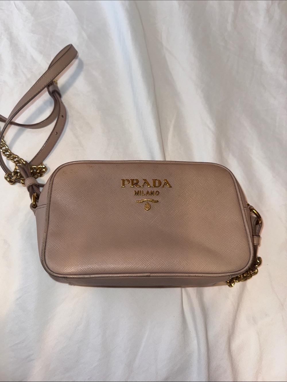Prada Pink Saffiano Leather Crossbody with Gold Hardware